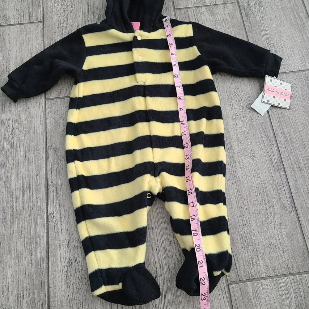 Little by Little Baby Bumblebee Hooded Fleece Coverall costume Size 3-6M NWT